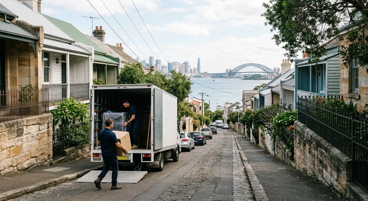 Removalists at work on a street in Balmain, Sydney