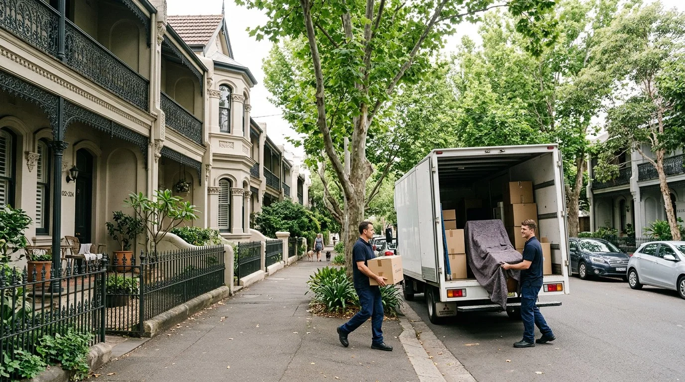 Removalists at work on a street in Glebe, Sydney