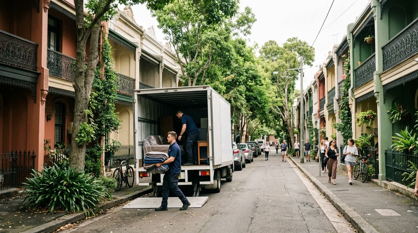 Removalists at work on a street in Newtown, Sydney